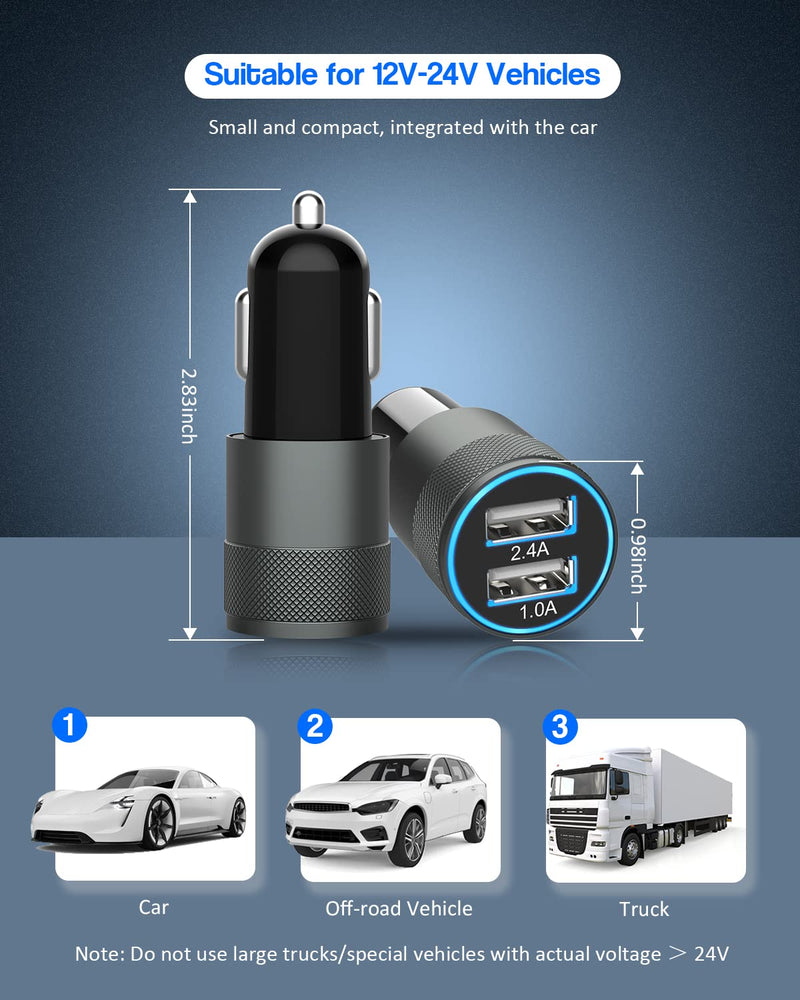 [Australia - AusPower] - [Apple MFi Certified] iPhone Car Charger,3.4a Fast Charge Dual Port USB Cargador Carro Lighter Adapter USB Car Charger iPhone Metal Cigarette Lighter [2Pack] Lightning Cable for iPhone/iPad/Airpods 