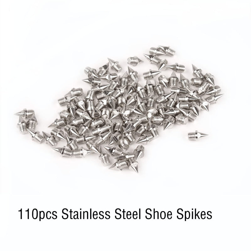 [Australia - AusPower] - 1/4 Inch Track Spikes, 110pcs Stainless Steel Pyramid Shoe Spikes with Spike Wrench for Track and Cross Country,Replacement Spikes for Sprint Sports Short Running Shoes Silver 