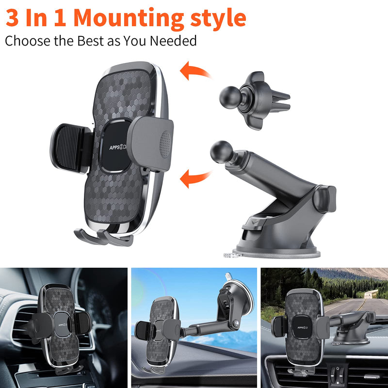 [Australia - AusPower] - APPS2Car Car Phone Holder Mount, Dashboard Phone Holder for Car, [Thick Case & Strong Suction Power] Cell Phone Holder for Windshield/Air Vent, Compatible with iPhone 13 12 Pro Max Mini, Samsung etc 