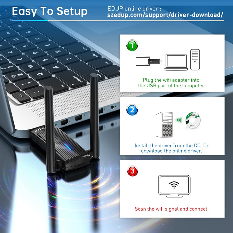 [Australia - AusPower] - EDUP USB WiFi 6 Adapter for Gaming PC, 802.11 AX 1800Mbps Dual Band 2.4GHz/5GHz Wireless Network Dongle High Gain Antennas for Desktop PC Laptop, Supports Windows 11/10/7 1696 