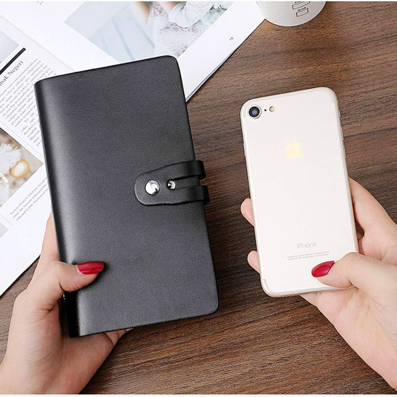 [Australia - AusPower] - Leather Business Card Organizer, RFID Blocking Credit Card Holder, Professional Business Card Holder and Name Card Book, Credit Card Protector - Holds 96 Cards (Black) Black 
