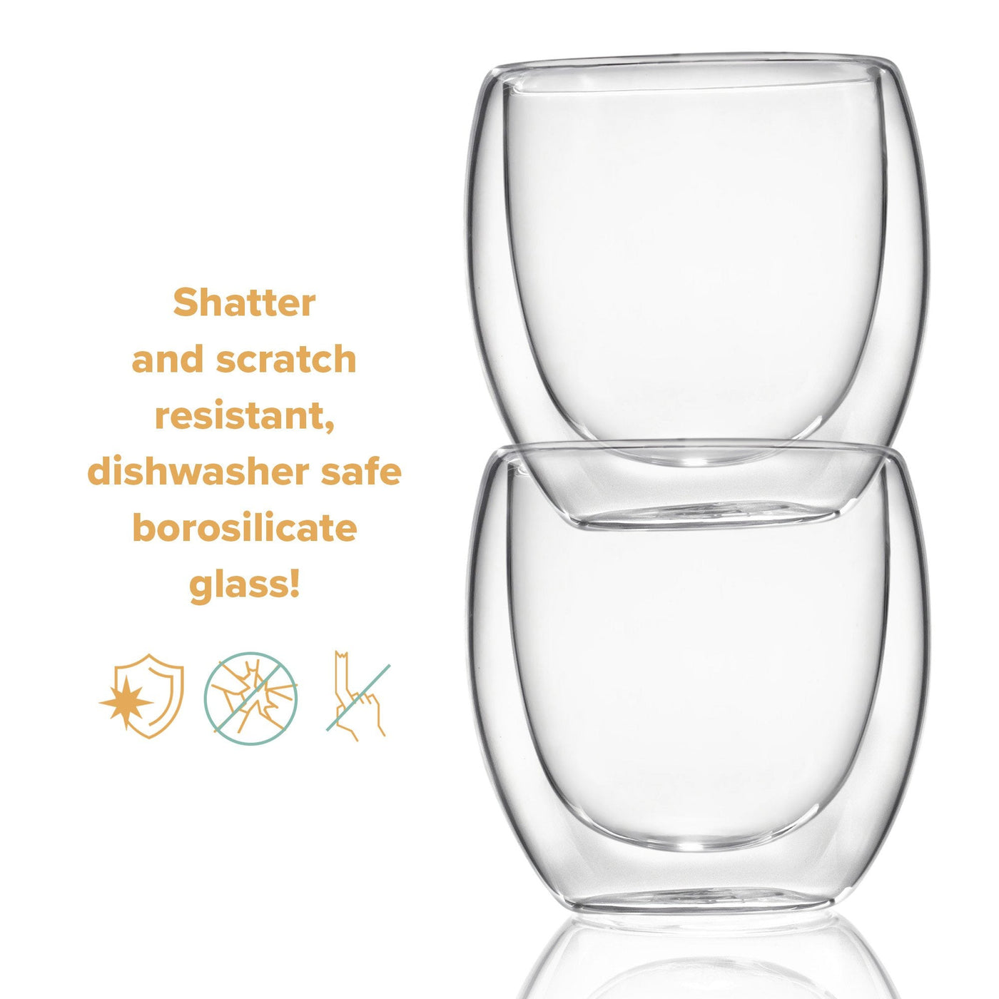 Kitchables Espresso Shot Glass, Durable Double Walled 2.7oz Pack of 4