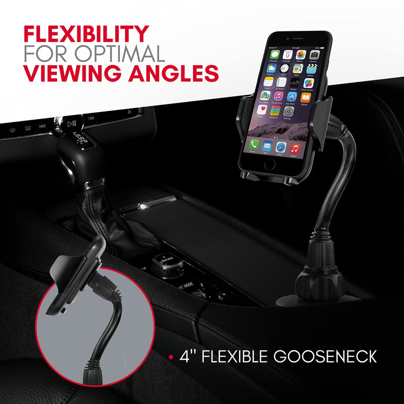 [Australia - AusPower] - Macally Car Cup Holder Phone Mount - Secure Fit for Phones up to 4.1” Wide - Cup Phone Holder for Car with Flexible Gooseneck & 360° Rotatable Cradle - Vehicle Fitment Cell Phone Cup Holder 