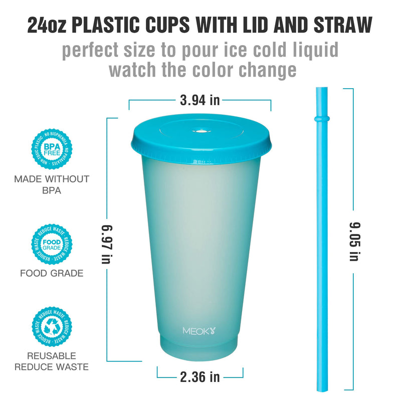 [Australia - AusPower] - Meoky Plastic Cups with Lids and Straws 6Pack 24oz Reusable Color Changing Cups for Adult Kids Cold Coffee Drinking Tumblers Summer Party Cups Rainbow 6 Count (Pack of 1) 