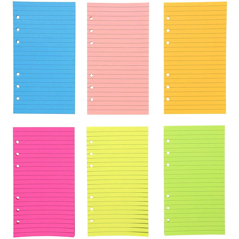 [Australia - AusPower] - 6 Hole Punch Lined Filler Paper for A6 Binders (Neon Colors, 3.57 x 6.8 In, 240 Sheets) 