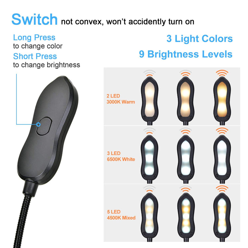 [Australia - AusPower] - Rechargeable Book Light, Merisky LED Clip on Reading Light for Book in Bed, 3 Color × 3 Brightness, Up to 60 Hours Eye Care Reading, Warm & White, Perfect for Kids, Bed Headboard & Travel 