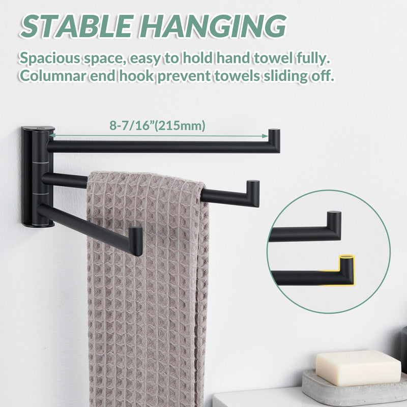 [Australia - AusPower] - APLusee Swivel Towel Rack, 304 Stainless Steel Foldable Towel Bar with Multi Three Rotating Arm, Flexible Bathroom Kitchen Towel Hanger Wall Mounted, Matte Black 