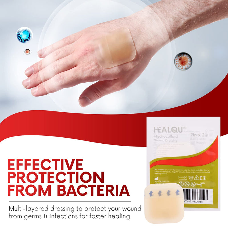 [Australia - AusPower] - Healqu Hydrocolloid Wound Dressing - 6x6" Box of 10 Large Bandages - Sterilized Bordered Hydrocolloid Patches for Bed Sores, Abrasions, and More - Waterproof and Absorbent with Protective 6x6" Bordered - Box of 10 