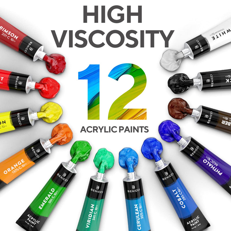 [Australia - AusPower] - Acrylic Paint Set for Kids, Artists and Adults - 12 Vibrant Colors, 6 Brushes and 3 Paint Canvases - Perfect for Beginners or Professionals 