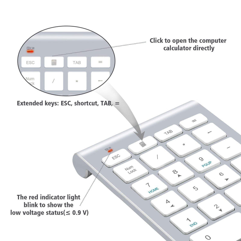 [Australia - AusPower] - 2.4G Number Pad, Wireless 22 Keys Multi-Function Numeric Keypad Keyboard with 2.4G Mini USB Receiver for Laptop/Desktop/PCs/Notebook, Silver 