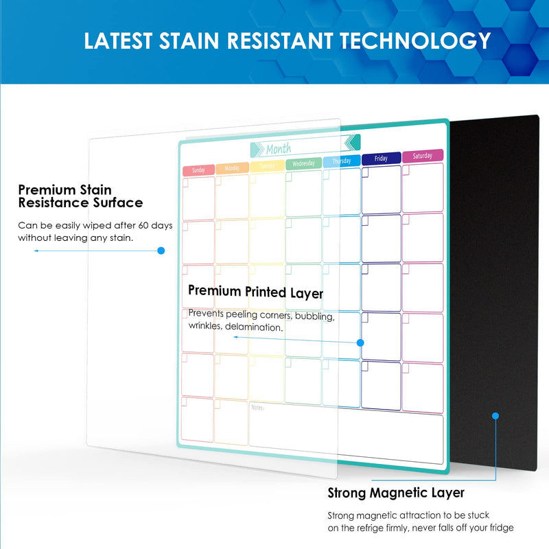 [Australia - AusPower] - MaxGear Magnetic Dry Erase Calendar for Fridge, Monthly Calendar WhiteBoard for Refrigerator with Stain Resistant Technology, 12" X 17" White Board Planner with 7 Fine Point Markers and 1 Eraser 