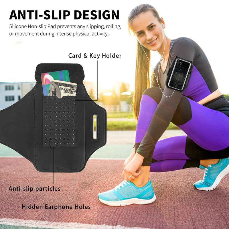 [Australia - AusPower] - HAISSKY Running Armband with Airpods Bag Cell Phone Armband for iPhone 12 Pro/11 Pro/XS/X/8, Galaxy S21/S20/S10, Water Resistant Sports Phone Holder & Zipper Slot Car Key Holder for 6.4 inch Phone Black (Up to 6.4'') 