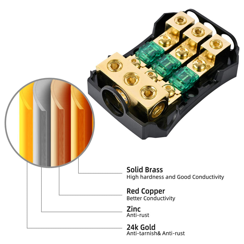 [Australia - AusPower] - LEIGESAUDIO Copper 0/4 Gauge to 4/8 Gauge 60 Amp Mini ANL 3 Way Fuse Holder Distribution Block 60Amp 