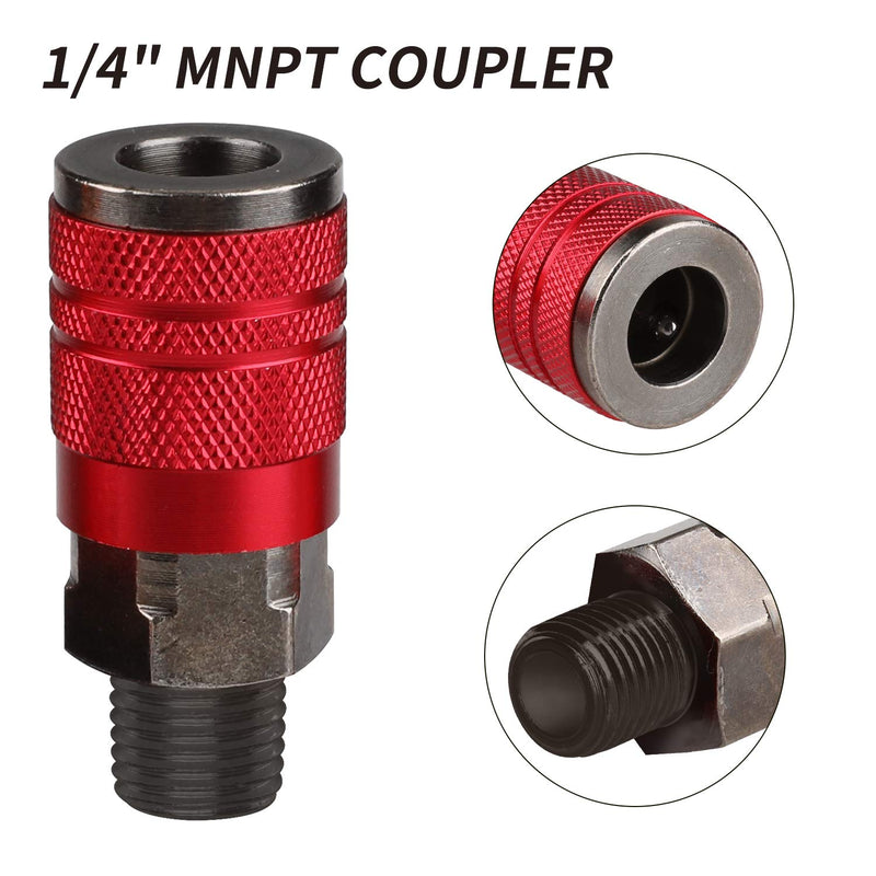 [Australia - AusPower] - Hromee 3-Way Air Manifold 4 Ports Aluminum Industrial Flat Hex Quick Connect Air Hose Splitter with 3 Steel Couplers and 1/4" Male NPT Plug 