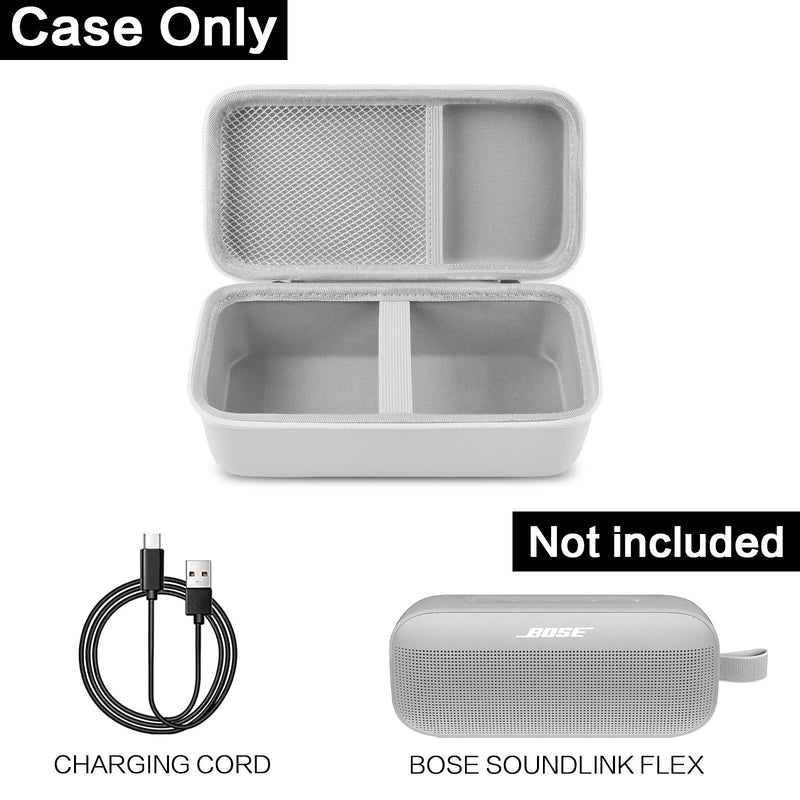 [Australia - AusPower] - Case Compatible with Bose SoundLink Flex Bluetooth Portable Wireless Waterproof Speaker, Hard Travel Carrying Storage Holder with Mesh Pocket for Charging Cable - White(Box Only) 