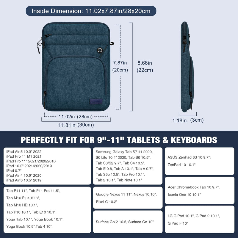 [Australia - AusPower] - MoKo 9-11 Inch Tablet Sleeve Bag, Fits iPad Air 5 10.9" 2022, iPad 9/8/7th 10.2, iPad 10th 10.9, iPad Pro 11 M2 2022-2018, Multifunctional Bag with Shoulder and Headphone Port, Indigo 