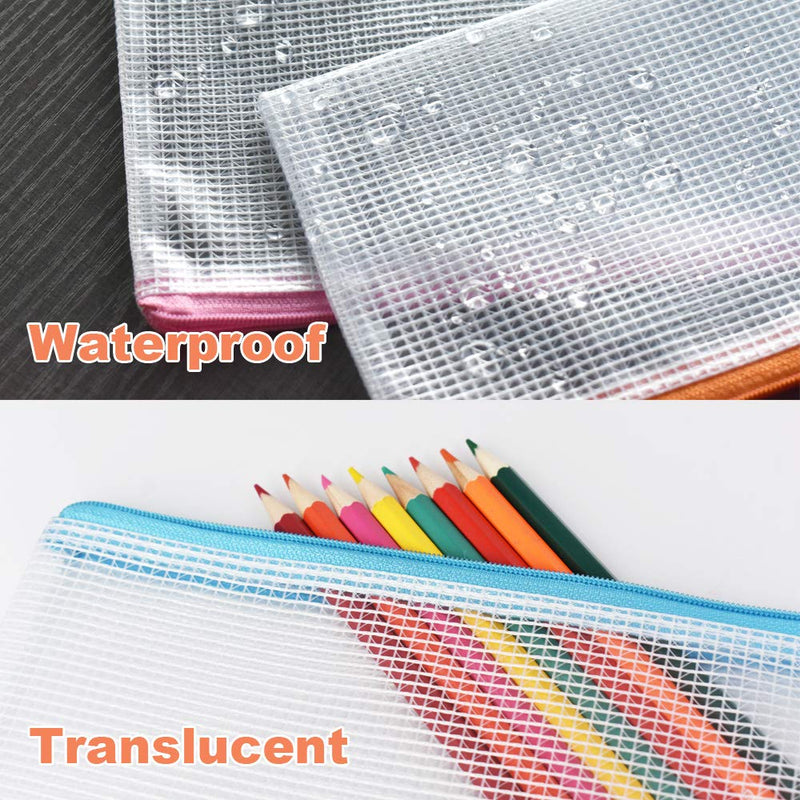 [Australia - AusPower] - Umriox 24PCS Plastic Mesh Zipper Pouch, Zipper Bags, Letter Size/A4 Size Waterproof Document Pouch, for School Office Supplies and Travel Cosmetics Travel Accessories 