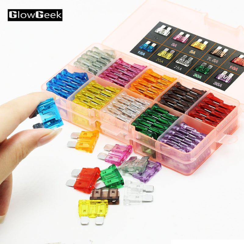 [Australia - AusPower] - GlowGeek 100pcs Assorted Auto Car Truck Standard Blade Fuse Assortment 2A 3A 5A 7.5 A 10A 15A 20A 25A 30A 35A Car Boat Truck SUV Automotive Replacement Fuses 