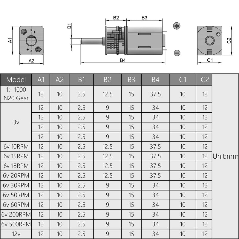 [Australia - AusPower] - Fielect DC 6V 60RPM Mini Metal Gearwheel Micro Speed Reduction Motor Mini Gear Box Motor GA12-N20 6V 60RMP 1 pcs 