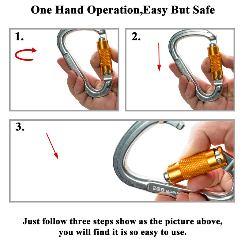 [Australia - AusPower] - SOB Auto Locking Climbing Carabiner Clips 2Pack Heavy Duty Asymmetrical Carabiner Connector Used for Rappelling Gear Rescue Outdoor Projects Dog Leash #1 sliver*2 
