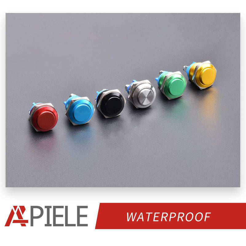 [Australia - AusPower] - APIELE 16mm Momentary Push Button Switch High Round Cap Waterproof Aluminum Shell High Flush Screw Terminals 250V AC 5A 12V 36V DC 2A 1NO SPST (Black) Black 1 