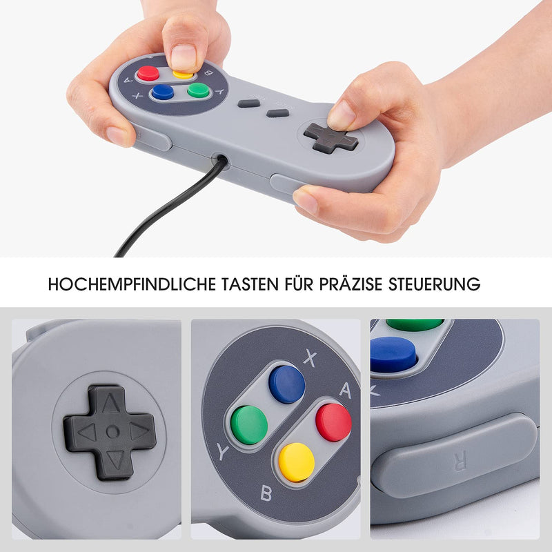 [Australia - AusPower] - Rii Game Controller, SNES Retro USB Controller, Classic Gamepad Joystick, PC Super Classic Joypad Gamestick for PC, Raspberry Pi, Windows MAC Liunx, Android GP100 (Grey, 2 Pack) 