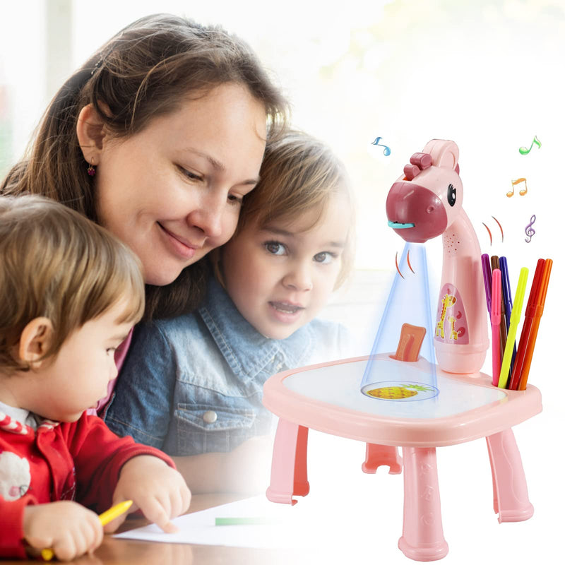 [Australia - AusPower] - Giraffe Projector Drawing Board, Trace and Draw Projector Toy with Light & Music, Kids Smart Projector Sketcher Table, Learning Projection Painting Machine for Boy Girl 3-8 Years Old(Pink) pink giraffe 