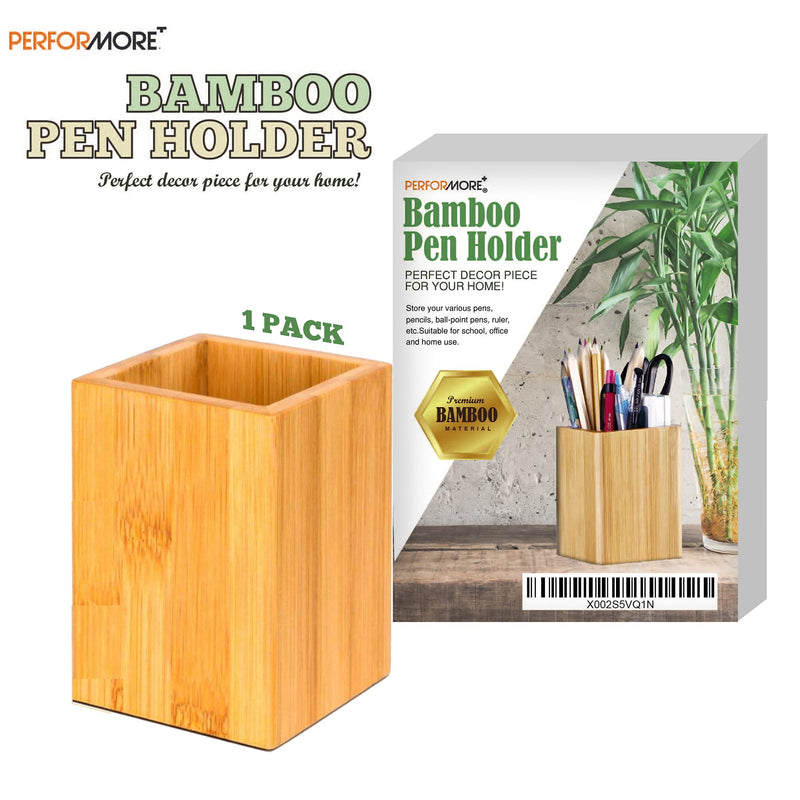 [Australia - AusPower] - PERFORMORE 1 Pack of Bamboo Pen Holder, Wooden Pencil Holder Desk Organizer, Multi Purpose Wooden Box for Pencils Art Makeup Brush, Wood Pen Desk Accessories for Home Office 