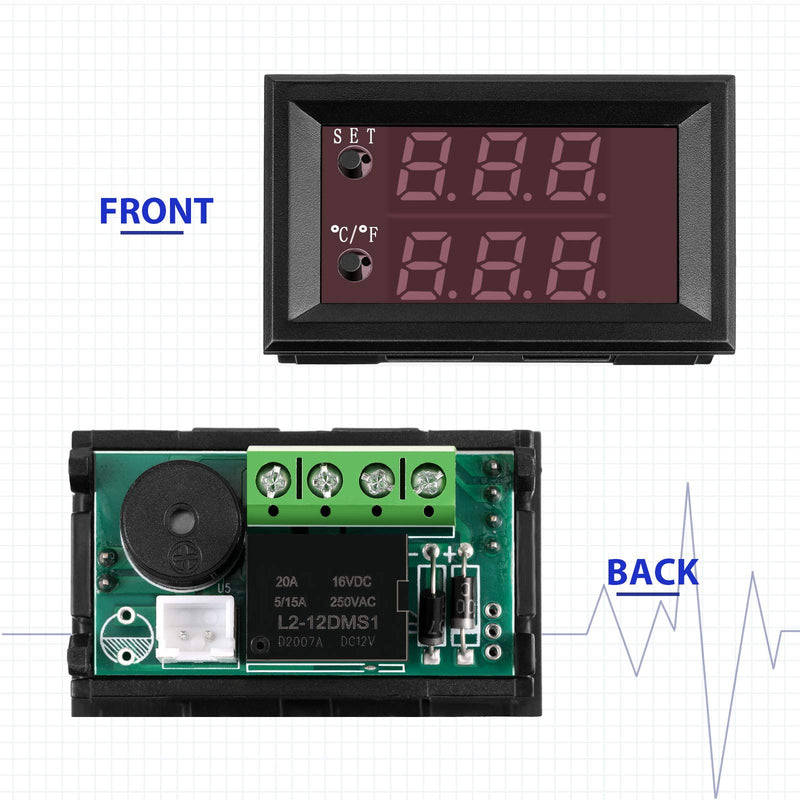 [Australia - AusPower] - DC 12V Electronic Temperature Controller Programmable -50 to 110 Degree Celsius Heating/ Cooling Thermostat Control Switch Module NTC Waterproof Sensor Probe Dual Color LED Display Monitor (2 Pieces) 2 