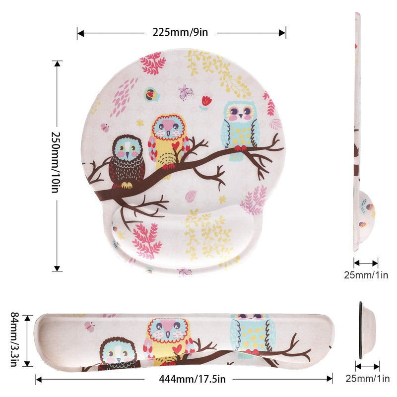 [Australia - AusPower] - Keyboard Mouse Pad Wrist Rest, Gel Ergonomic Wrist Rest Support Mousepads Mat, Non Slip Rubber Base Wrist Support with Memory Foam for Laptop Computer Home Office Work, Durable & Comfortable, Cute Owl 