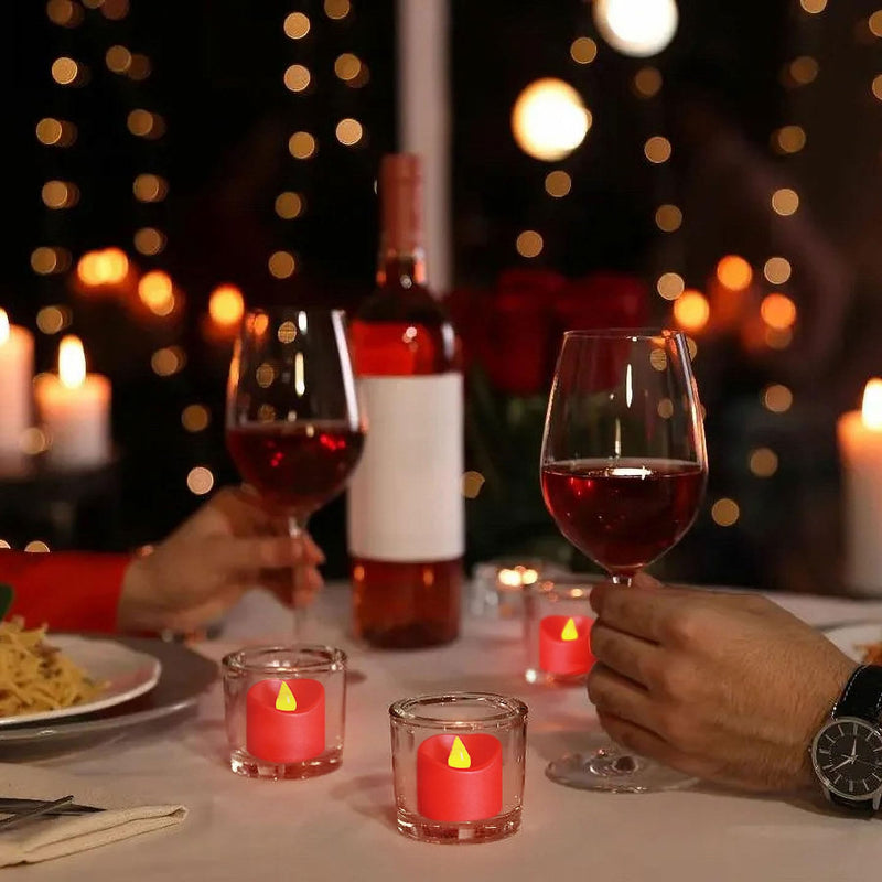 [Australia - AusPower] - Yakpo 12 Pack Flameless Red Tea Light Battery Operated, Flickering LED Red Votive Candles Outdoor Flicker Electric Fake Tealight Candles Bulk for Christmas Halloween Wedding Romantic Party Decorations 