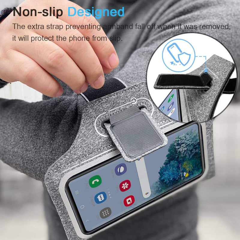 [Australia - AusPower] - JEMACHE Running Armband for Samsung Galaxy S22 Ultra, S21 FE, S20 FE, S22 Plus, S21 Plus, Note 20 Ultra 10 9, Gym Workouts Arm Band with Earbuds Holder (Grey) 6.9" Grey 