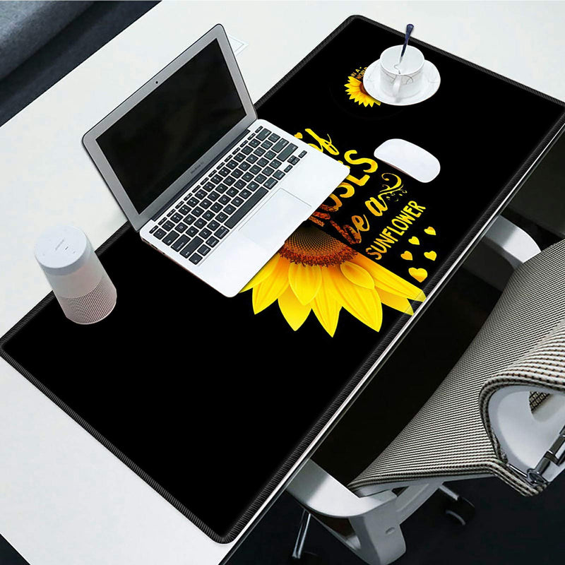 [Australia - AusPower] - Desk Pad Mat Large Mouse Pad XL Extended Mousepad Gaming with Sunflower Black 31.5" 11.8" Huge Mouse Pads for Computer Laptop Home Office + Cup Coaster and Cute Stickers 
