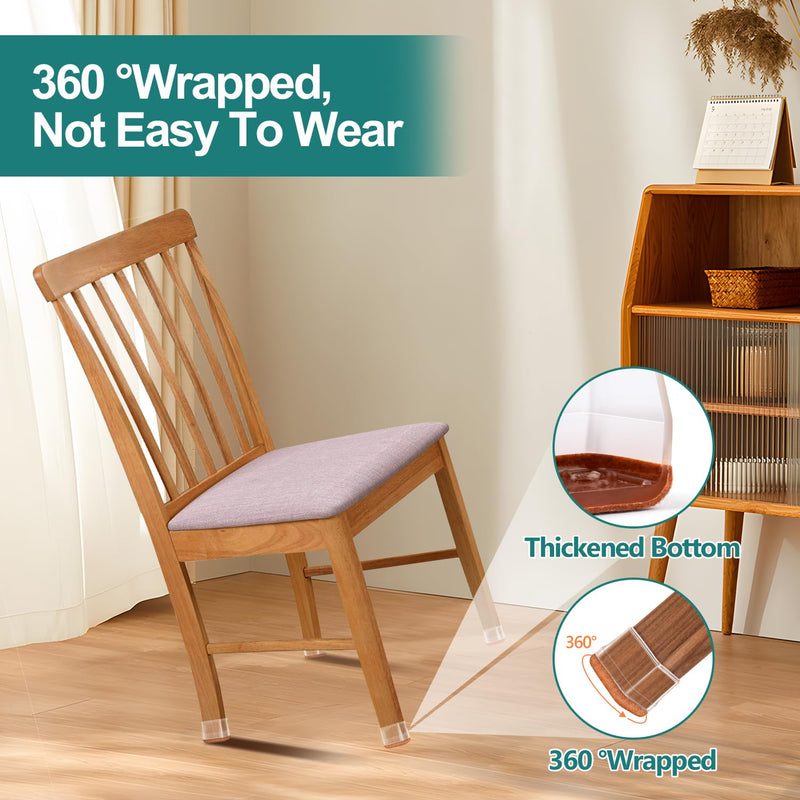 [Australia - AusPower] - Anicco Upgrade 28pcs Square Chair Leg Floor Protectors,Silicone Chair Leg Protectors for Hardwood Floors with Wrapped Felt Bottom,Chair Leg Cups Covers No Scratches and Reduce Noise(Clear-Brown-Large) Large (1.2'' -1.6'') 