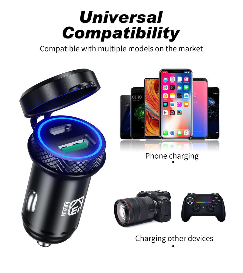 [Australia - AusPower] - KEWIG USB C Car Charger, 60W/5A Super Mini Fast Car Charger Adapter QC3.0&PD Type C Dual Port Quick Charge Car Phone Charger Fit for iPhone 13/12 Pro/Max/8, Galaxy S21/20/10/9 