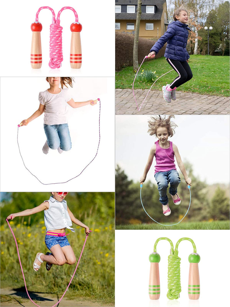 [Australia - AusPower] - 2 Pcs Jump Rope for Kids Adjustable, Lorvain Kid Jump Ropes for Girls Boys Skipping Rope for Kids with Wooden Handle Cotton Braided Outdoor Fun Activity for Exercise Fitness Children Students Preschooler Green 