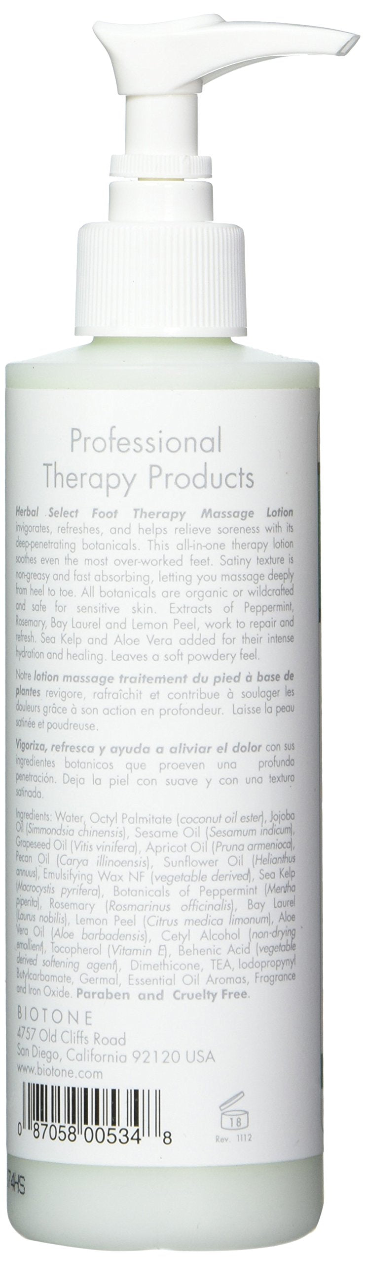 [Australia - AusPower] - Biotone Herbal Select Massage Products Foot Therapy Lotion, 8 Ounce 