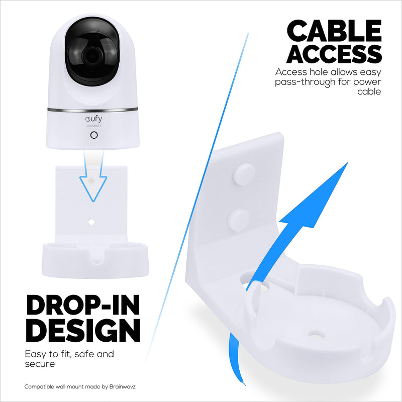 [Australia - AusPower] - Wall Mount Compatible for Eufy S220 Indoor Camera (T84 10X), Adhesive Security Camera Holder Bracket, Reduce Blind Spots & Clutter, Adhesive & Screw-in Mounting - Easy to Install (White) 