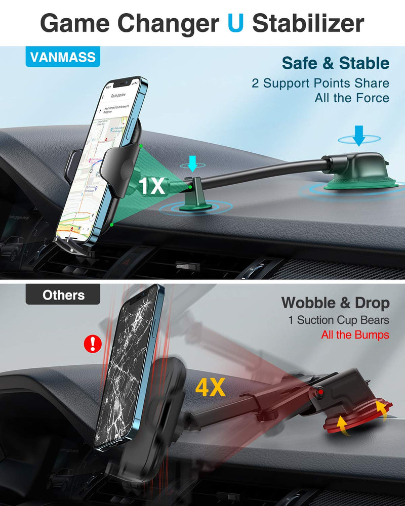 [Australia - AusPower] - [Upgraded] VANMASS Car Phone Mount, [Double Stable Support] Cell Phone Holder for Dashboard Windshield Air Vent Compatible with iPhone 13 Pro Max 12 11 Samsung Galaxy Truck Heavy Duty Vehicle 