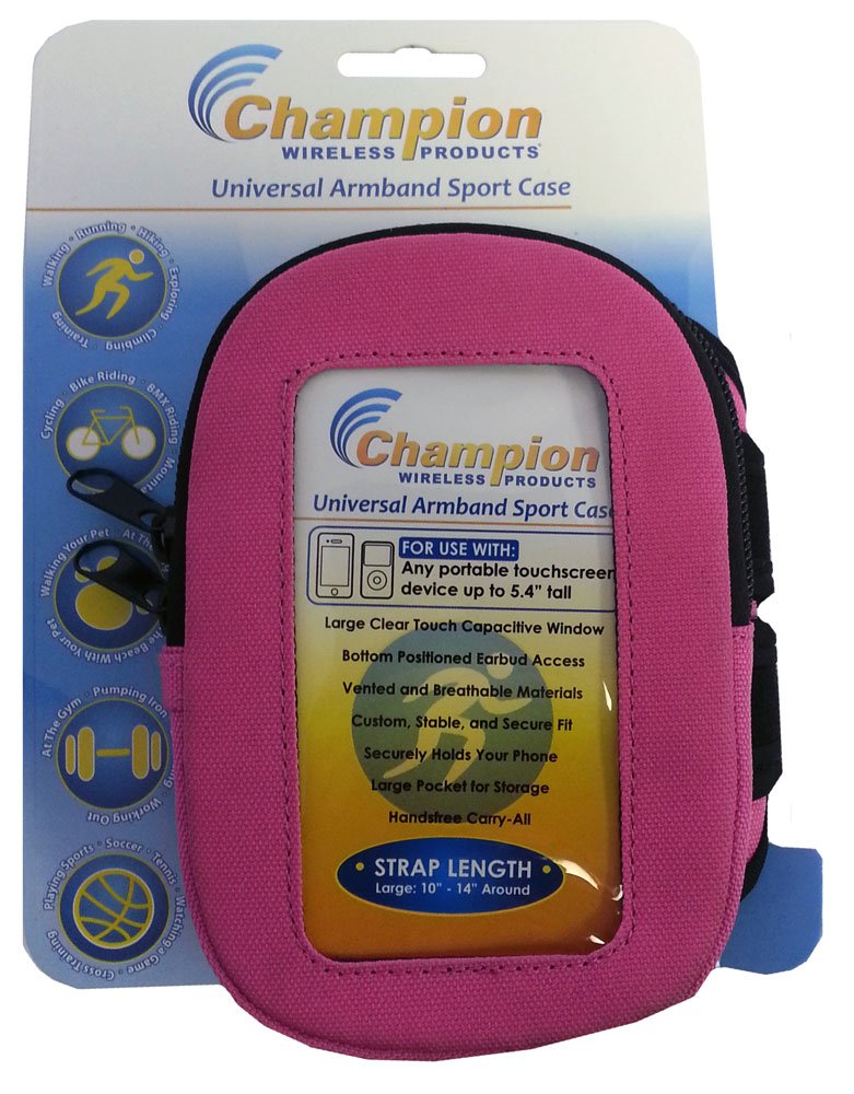 [Australia - AusPower] - Champion Wireless Products Touchscreen Armband Case for Devices Upto 5.4 Inches - Retail Packaging - Pink Ink Standard Packaging 