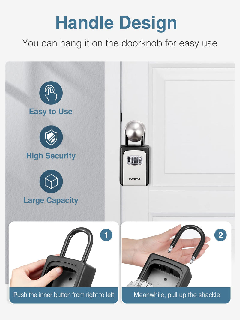 [Australia - AusPower] - Puroma Key Lock Box Waterproof Combination Lockbox Portable Resettable Wall Mounted & Hanging Key Safe Lock Box for House Keys, Realtors, Garage Spare, Black & Gray 