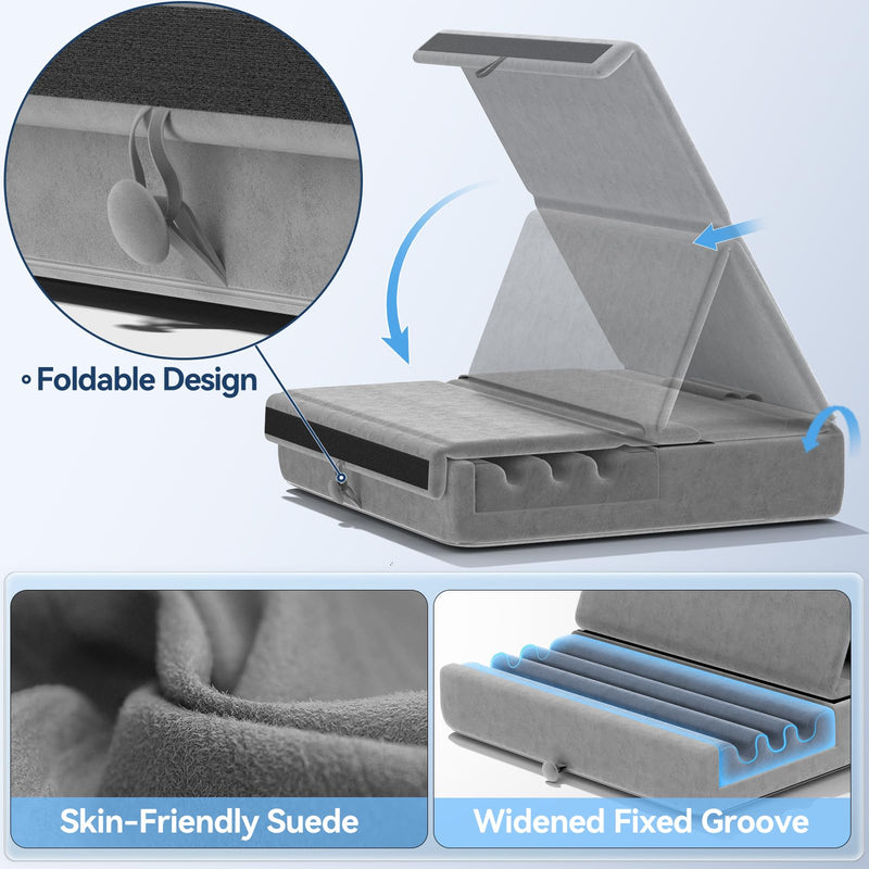 [Australia - AusPower] - KDD Tablet Pillow Holder, Foldable iPad Stand for Lap, Bed and Desk -Tablet Soft Pad Dock with Pocket & Stylus Mount Compatible with iPad Pro 12.9, 10.5, 9.7 Air Mini 6 5 4 3, Kindle, E-Reader, Gray 