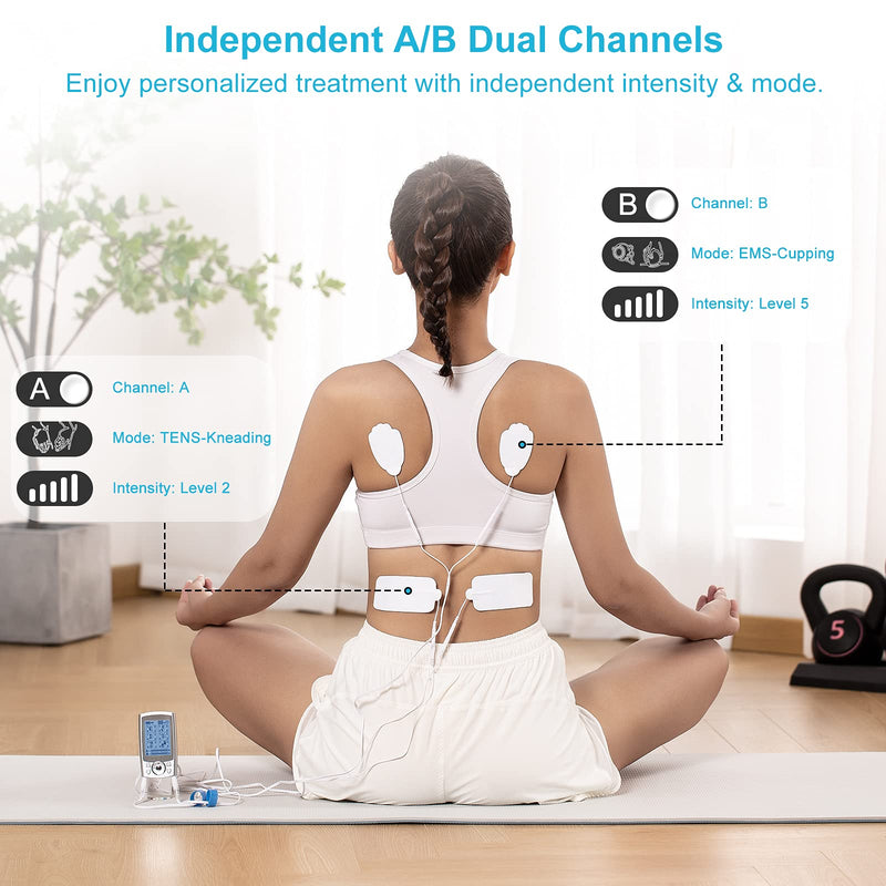 [Australia - AusPower] - Brilnurse Dual Channel TENS EMS Unit 24 Modes 30 Level Intensity Muscle Stimulator for Pain Relief, Rechargeable Mini TENS Machine Pulse Massager with 10 Pads/Storage Pouch/Lanyard/Cable Ties. 