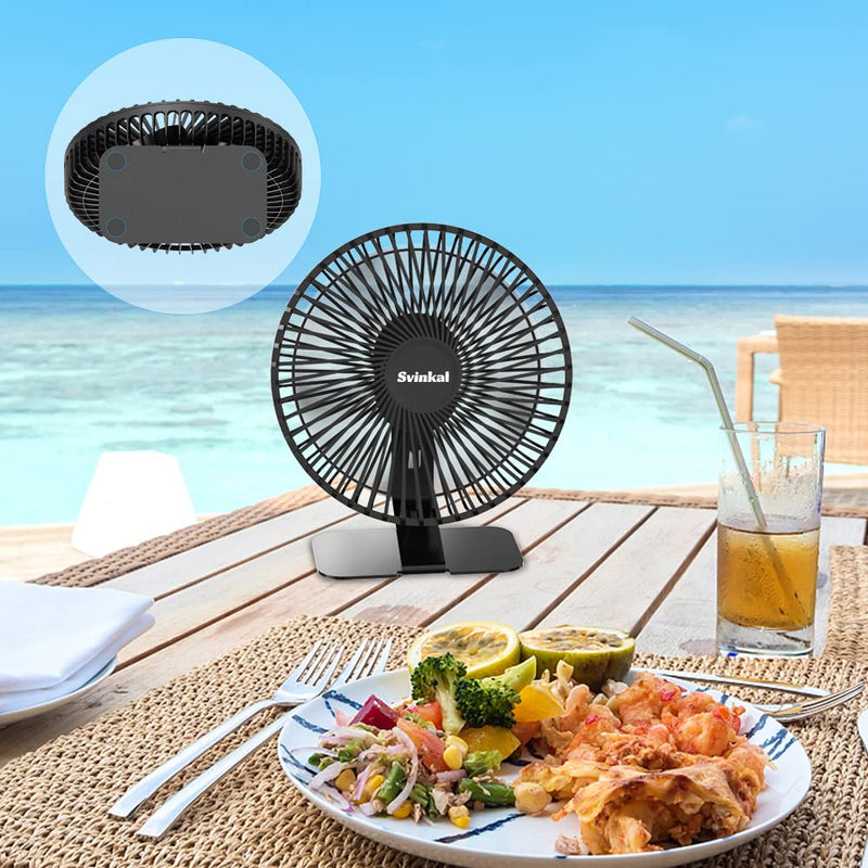 [Australia - AusPower] - Svinkal USB Desk Fan, 6 Inch Ultra-quiet Desktop Table Fan, 90° Adjustment , USB Powered, 4 Speeds Powerful Desktop Table Fan, Portable Mini Desktop Table Fan for Home Bedroom Office RV Outdoor Travel (Black) TF61 FAN 6" 