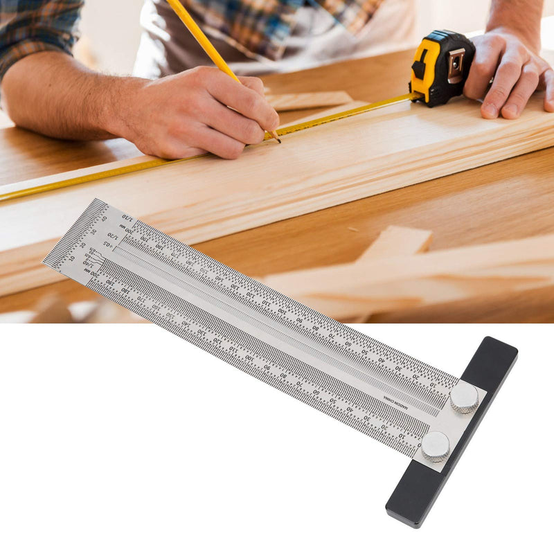 [Australia - AusPower] - Precision Marking T Square Ruler, Stainless Steel Line Ruler Hole Scale Accurate Scribing Carpenter Mark Tool 200mm, for Woodworking Furniture Production 