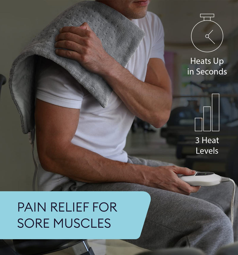 [Australia - AusPower] - GENIANI Extra Large Electric Heating Pad for Back Pain and Cramps Relief - Auto Shut Off - Soft Heat Pad 12"x24" for Moist & Dry Therapy (Tabby Gray) Tabby Gray 