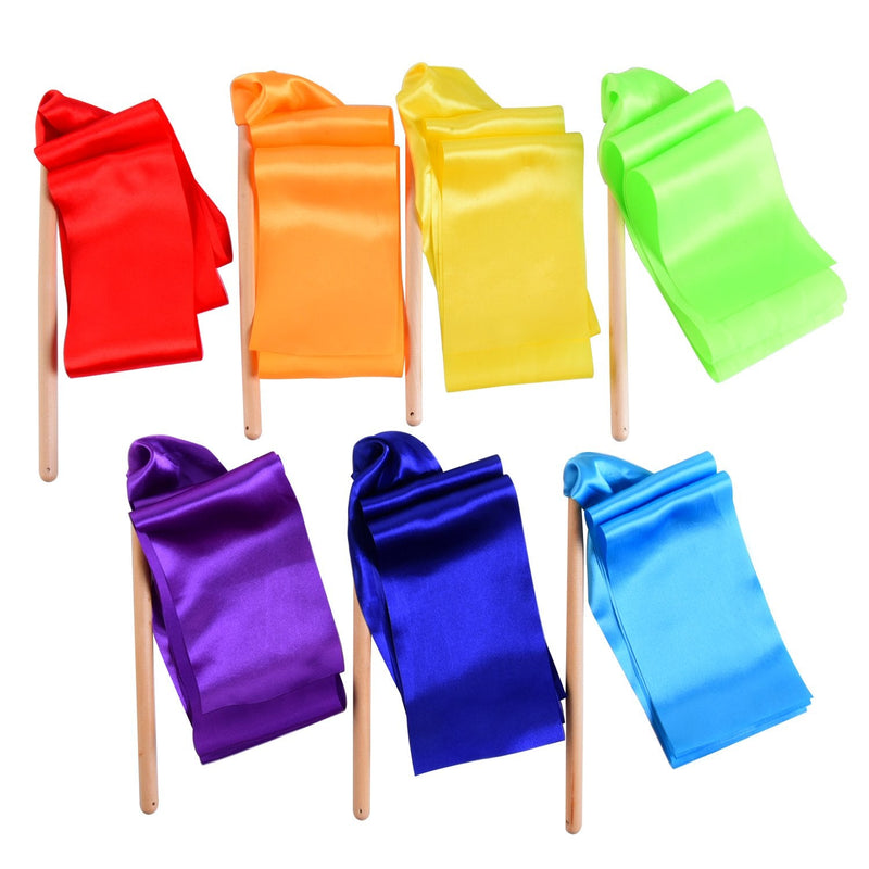 [Australia - AusPower] - BBTO 7 Pieces Dancing Gymnastics Ribbon Wands, Rhythmic Artistic Twirling Ribbons with Non-Slip Handle, Gym Ribbons Dancing Streamers Twirling Ribbon with Wooden Wand, 7 Colors 39.37 Inches 