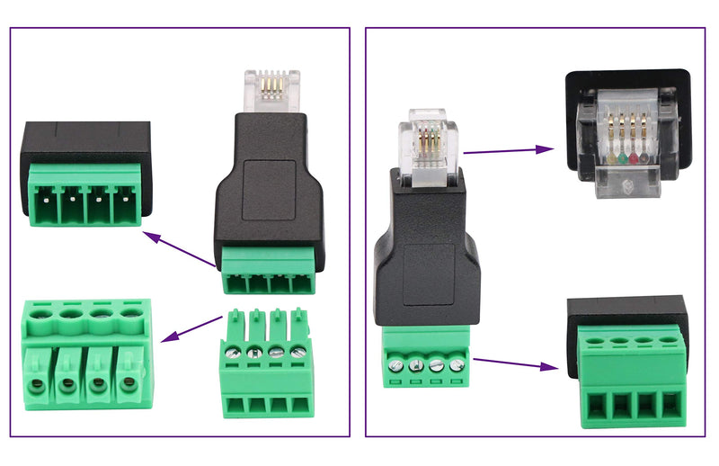 [Australia - AusPower] - AAOTOKK RJ11 Screw Terminal RJ11 4P 4C Male to 4Pin Female Bolt Screw Type terminals Plug for Telephone,CCTV wiring Coupler (2 Pack) 