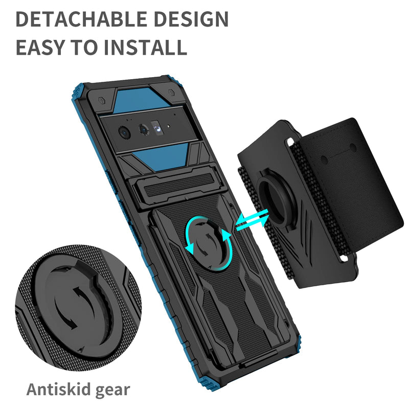 [Australia - AusPower] - Bkrtondsy Case for Google Pixel 6 Pro Case with Kickstand Armor Rotatable Detachable Sports Running Armband Shockproof Impact-Resistant Wristband Heavy Duty Protection Case (Blue) Blue 