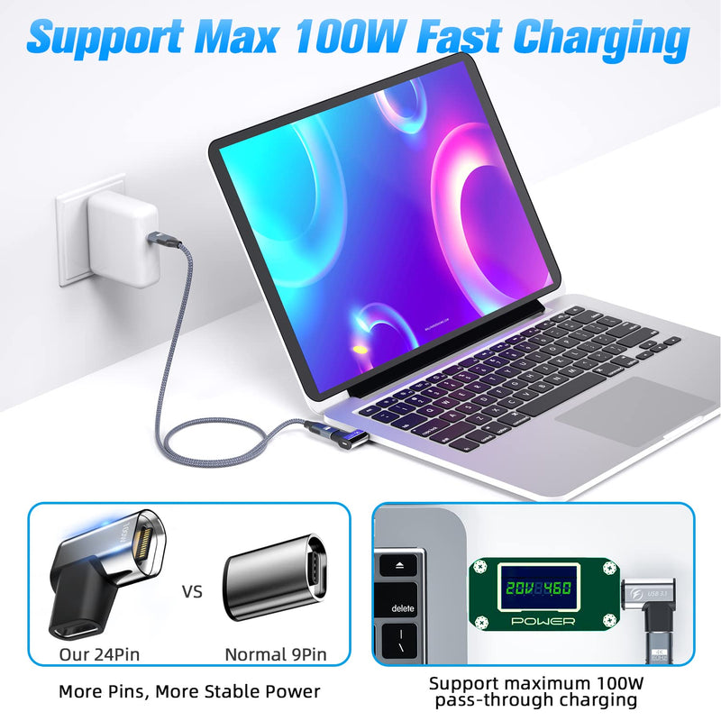 [Australia - AusPower] - 2Pack USB C Magnetic Adapter 24Pin Magnetic USB C Adapter with 6.6FT USB C 3.1 Cable Support PD 100W Quick Charge, USB 3.1 10Gbps Data Transfer, 4K@60Hz Video Output for MacBook Pro/Air USB-C Laptop 